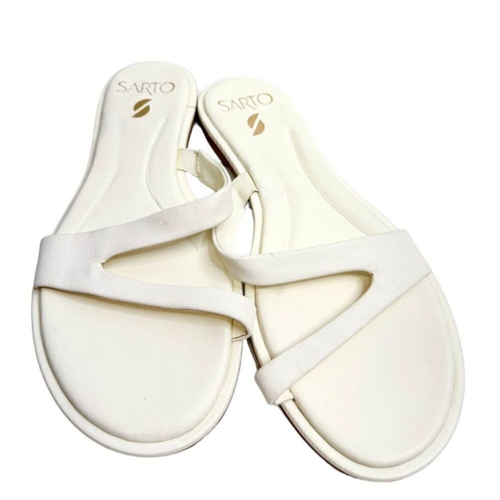 Sarto by Franco Sarto Gwyneth Ivory‎ Leather Asymmetric Slide Sandals Size 6.5M